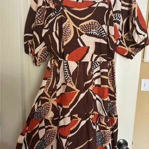 Brown and Orange Patterned Women's Dress